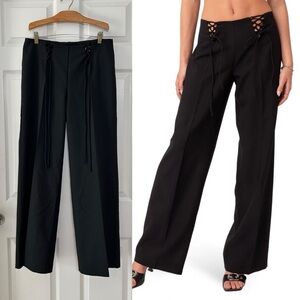 Edikted Abigail Lace-Up Wide Leg Pants